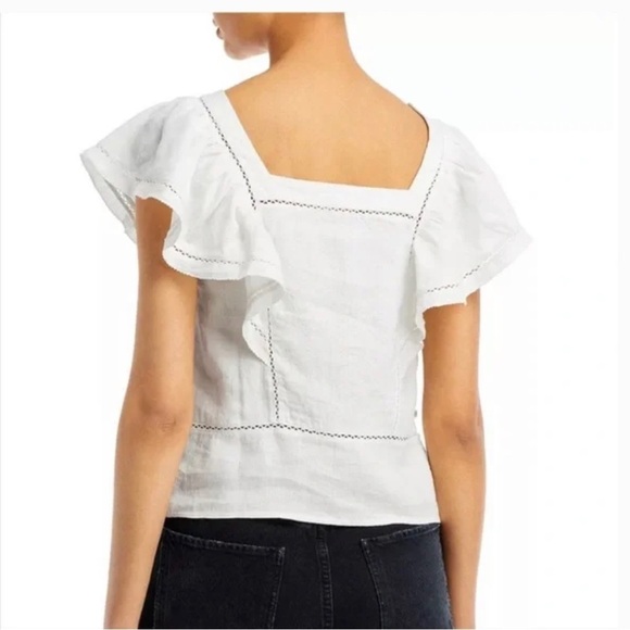 Faherty Mariposa Ruffle Linen Top in White Size  L NWT - Picture 3 of 7